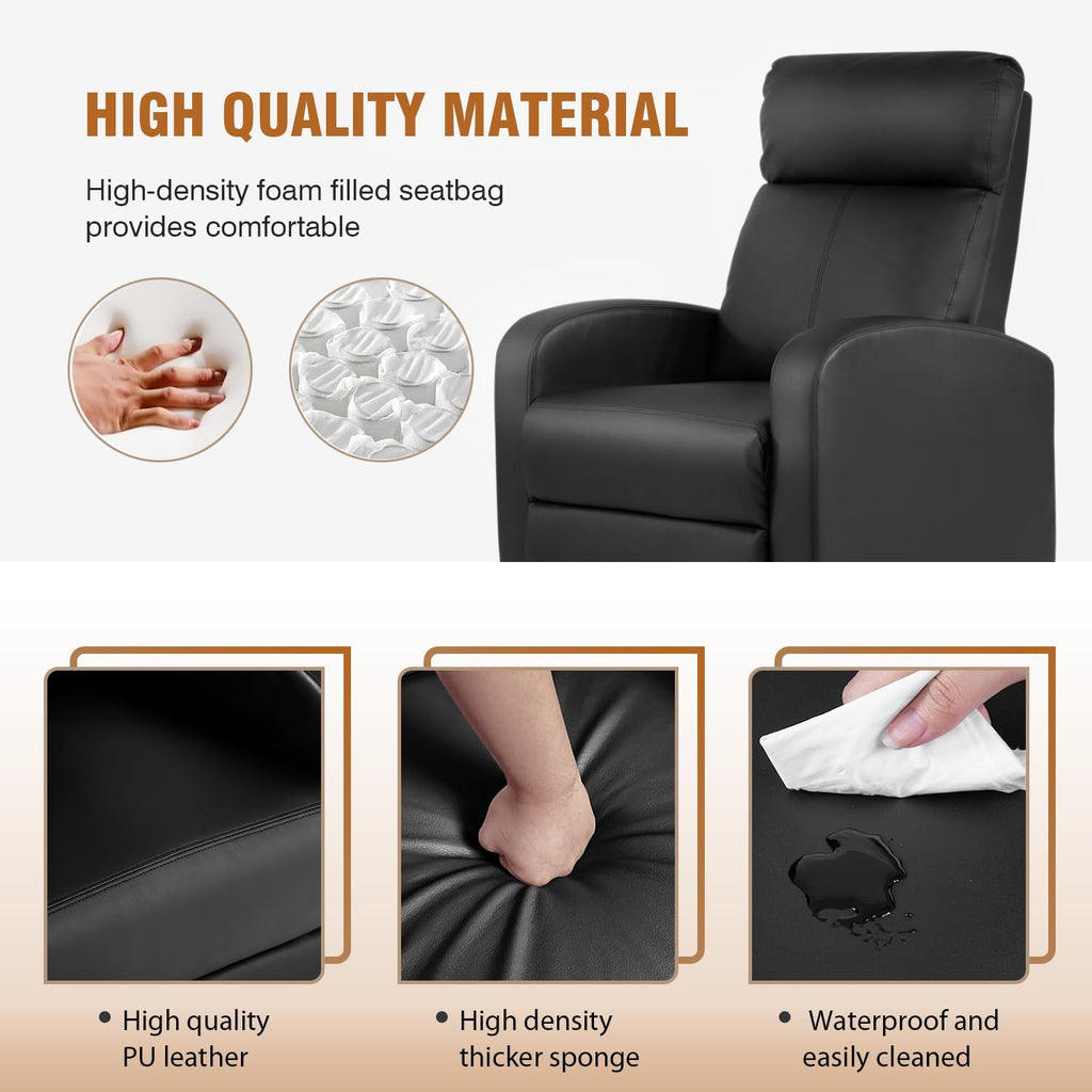 Recliner Chair Push Back Sofa Home Theater Seating with Lumbar Support and Leather Padded Seat Backrest