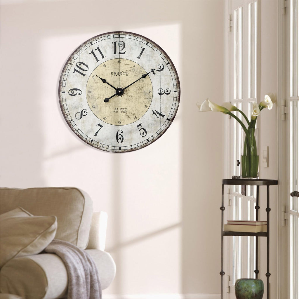 24 Inch Large Wall Clock, Rustic Round Farmhouse Wall Clocks Decor, Silent Non-Ticking Battery Operated Clock with