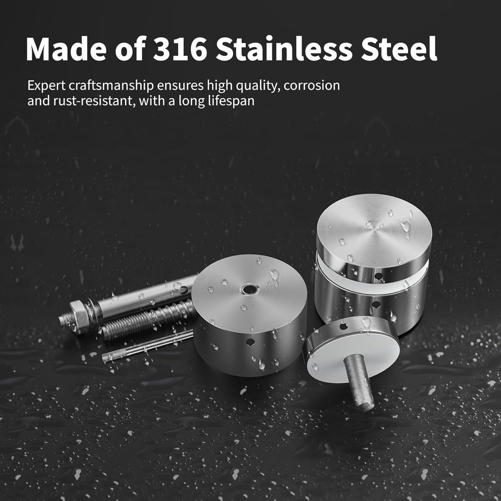 20 Pack 2"x2" SS316 Glass Railing Standoff Solid 1.3 lbs Brushed