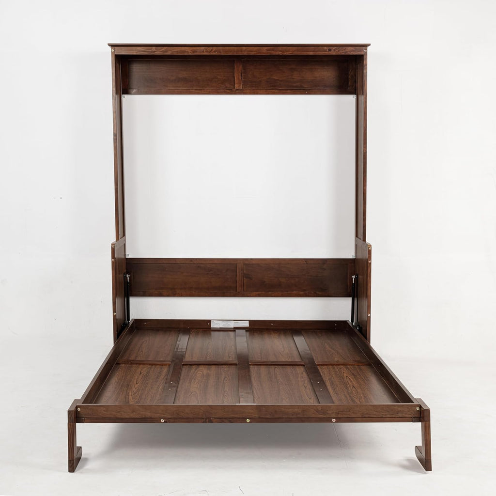 Queen Murphy Bed with Desk, Wood Wall Bed with Gas Struts, Space Saving Foldable Murphy Bed for Small Spaces, Guest