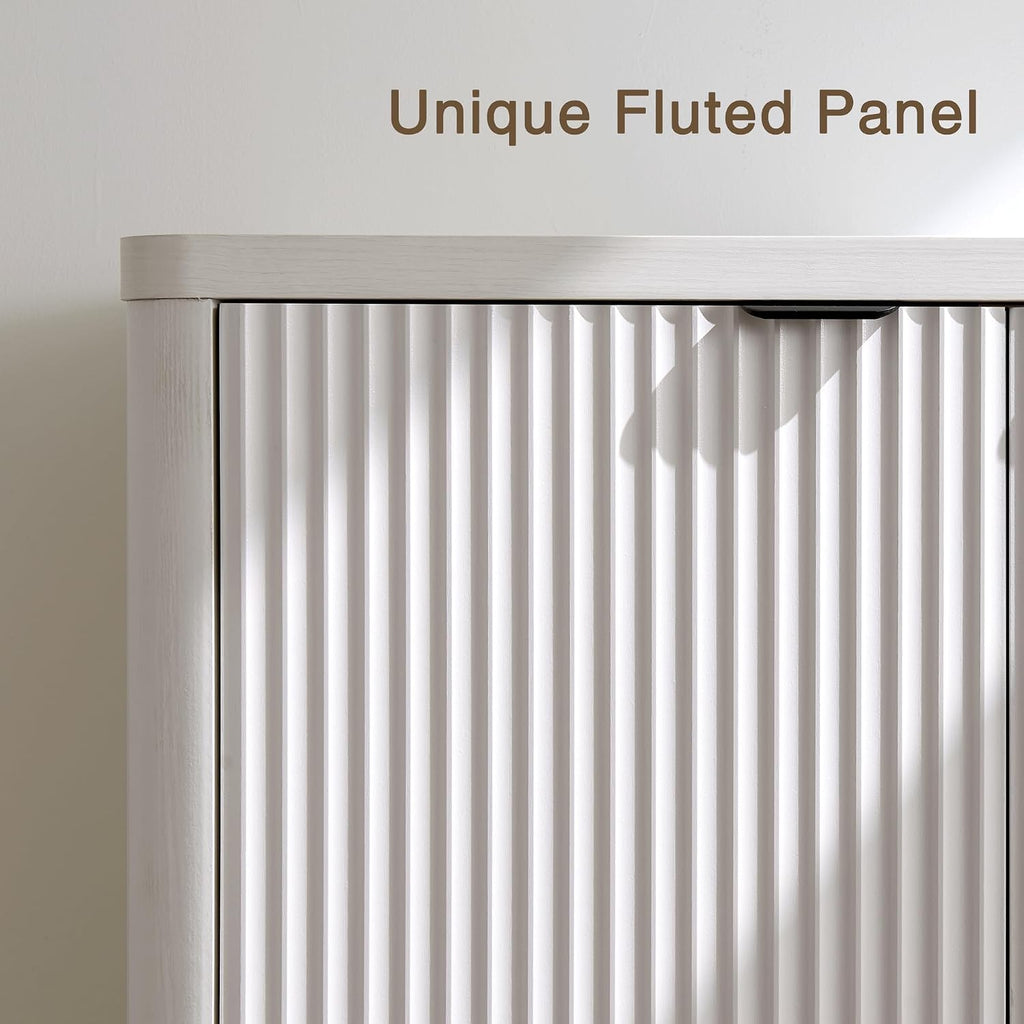 65" Buffet Cabinet with Storage, Fluted Credenza Sideboard with 4 Doors & Adjustable Shelves