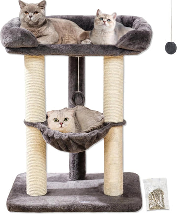 28" Cat Tree, Large Bed for Big Cats, Small Cat Tower with Soft Perch for Window Viewing, Stable Cat Tree Tower