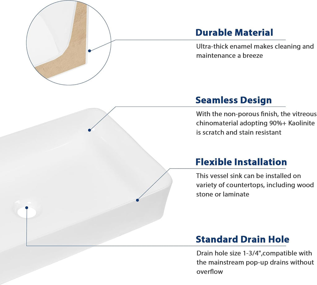 24 Vessel Sink Rectangle - 24 x 14 Inch Bathroom Sink Modern Large Rectangular Above Counter White Porcelain