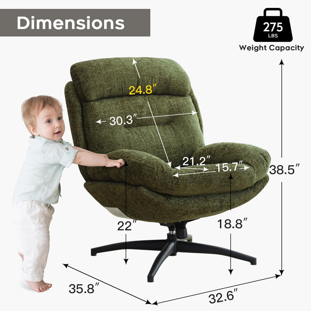 Modern Reading Chair and Ottoman — Green Chenille