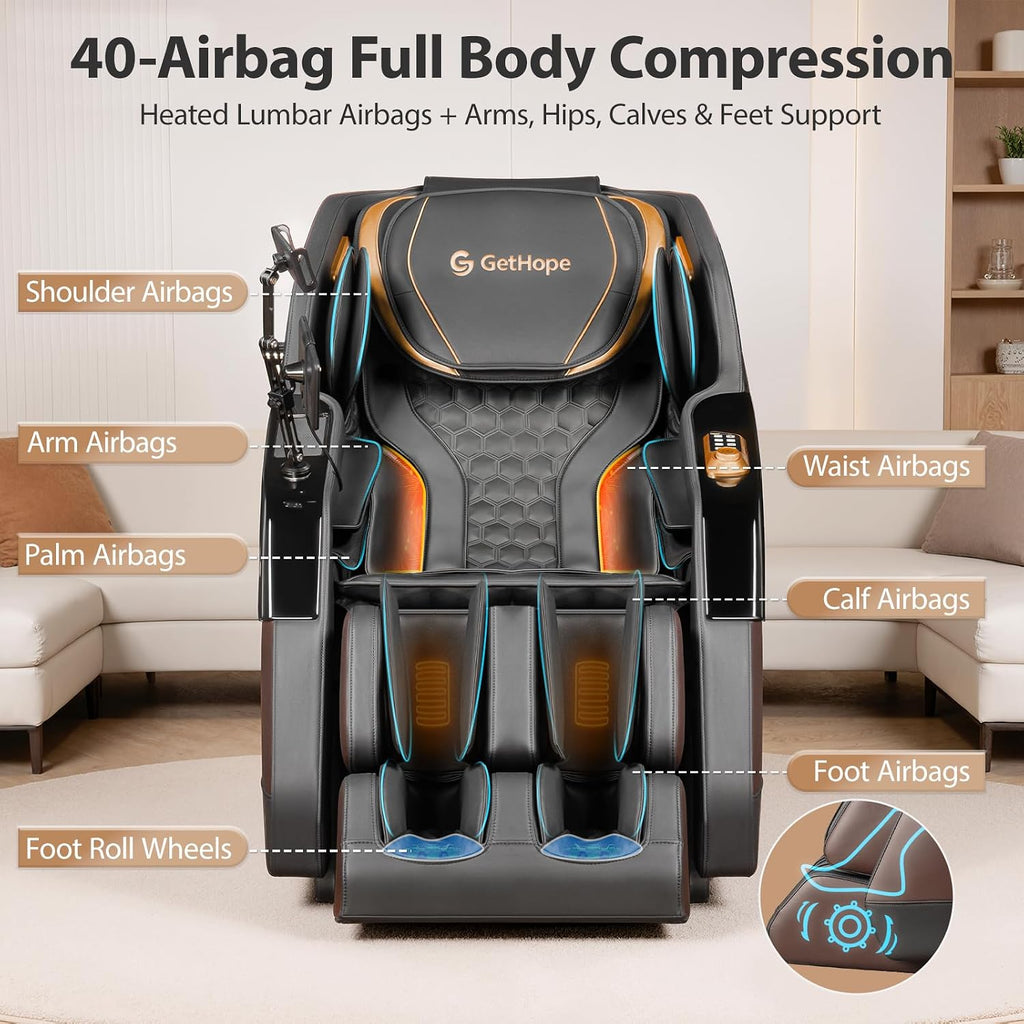 Massage Chair Full Body 4D Zero Gravity Massage Chair Recliner with 57.1" SL-Track Shiatsu Massage Lumbar Heat 40