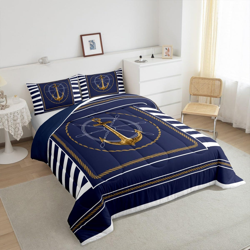 Anchor Decor Comforter Set Twin Size Nautical Themed Bedding Set for Boys Girls Teens Ocean Comforter Sea Adventure