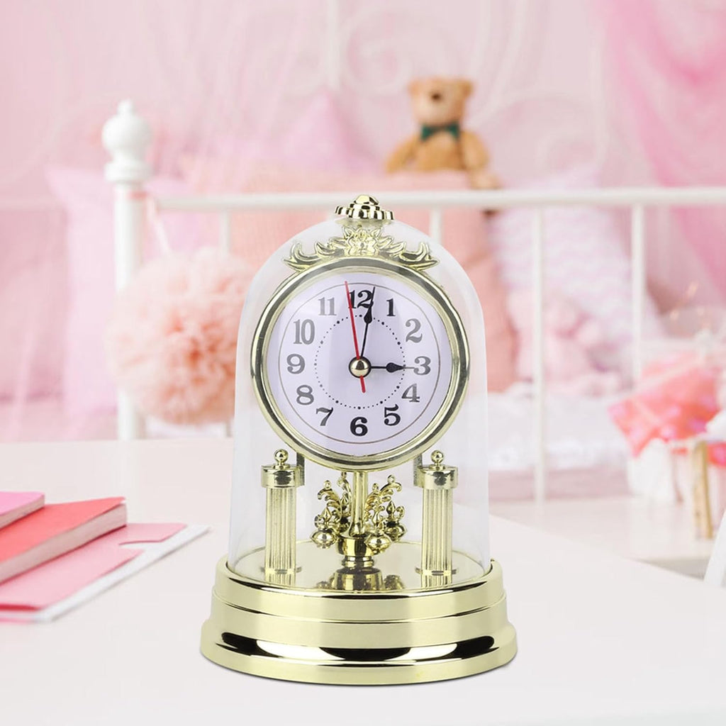 Vintage Table Clock, European Mantle Clock Silent Non Ticking Antique Anniversary for Living Room Bedroom Office Desk