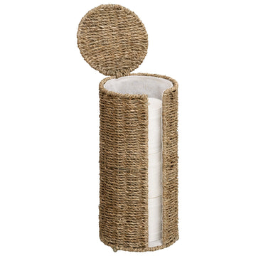 Seagrass Free Standing Toilet Paper Holder Stand, 3 Rolls of Toilet Tissue Storage with a Built-in Cloth Lining