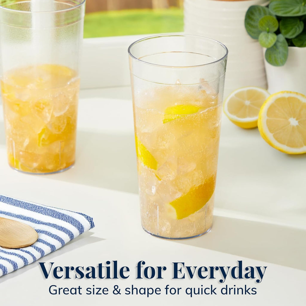 Cafe Plastic Reusable Tumblers (Set of 12) 32-Ounce Iced-Tea Cups Clear | Value Set of Restaurant Style Drinking