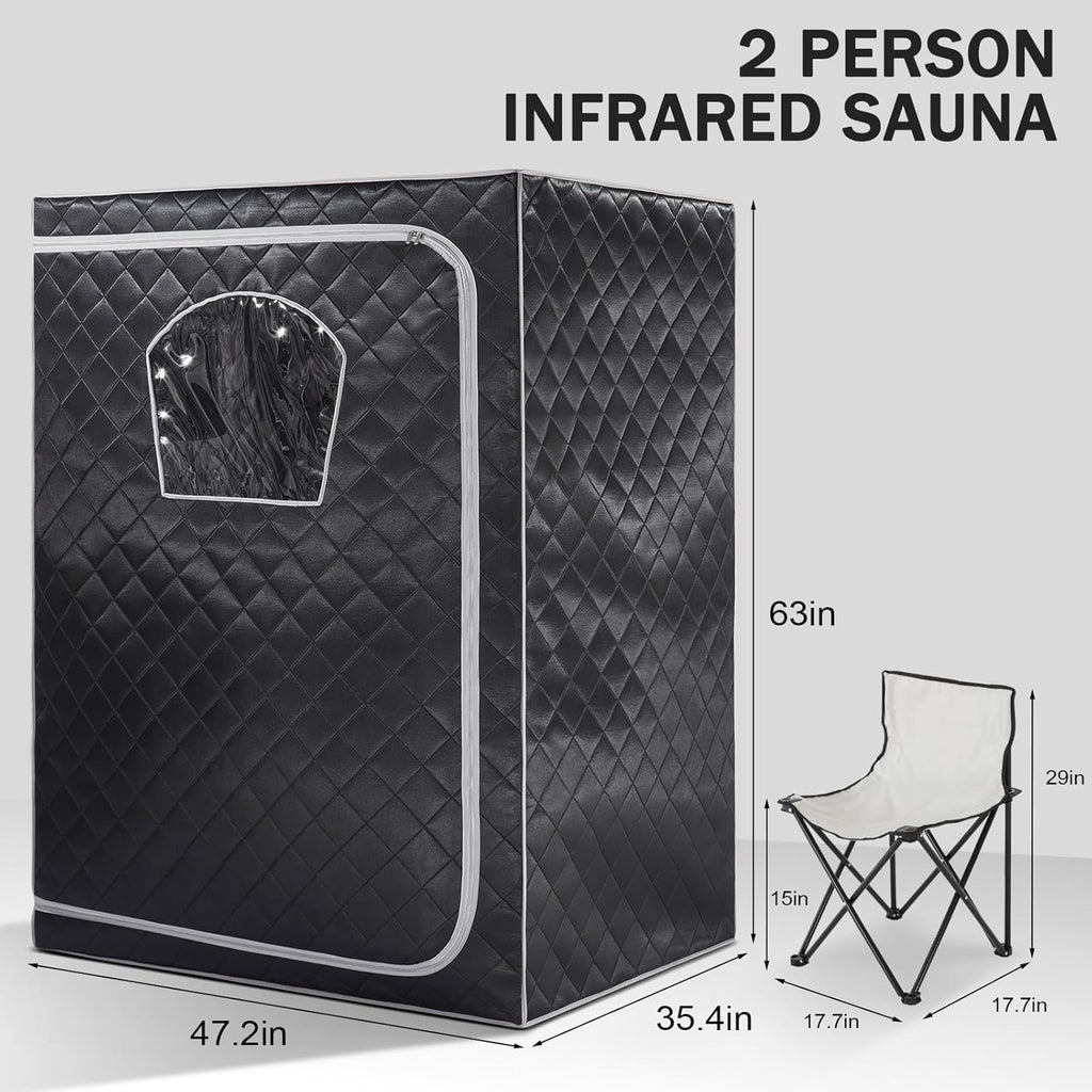Portable Infrared Sauna for Home Spa 2 Person Full Size Personal Far Infrared Sauna Box with 2 Foldable