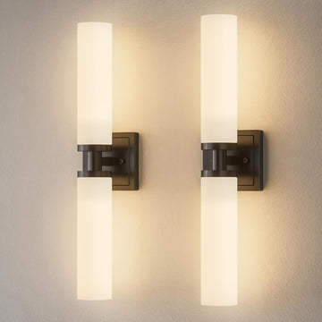 Black Wall Sconces Set of Two, Modern Bathroom Sconce with Frosted Glass, Hardwired Wall Light Fixtures for Bathroom