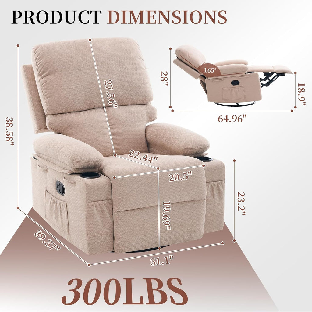 Recliner Chair for Adults, Nursery Glider Recliner with Massage and Heat, 360° Swivel Rocker Recliner, Manual