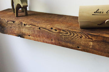 Reclaimed Wood Wall Shelf | Solid Rustic American Barnwood with Floating Shelf Brackets | 2.75" Thickness | 36" L x