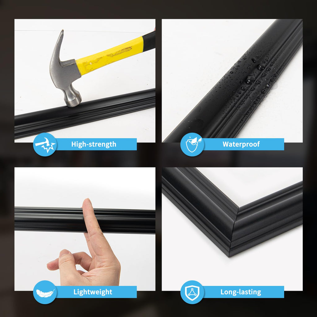 Pre-Cut Wall Molding Set of 6 pcs, 3 Top 3 Bottom, Black