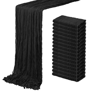 16 Pack Black Cheesecloth Table Runner 20 x 120 inch Gauze Table Runners 10 FT Long, Semi Sheer Boho Cheese Cloth