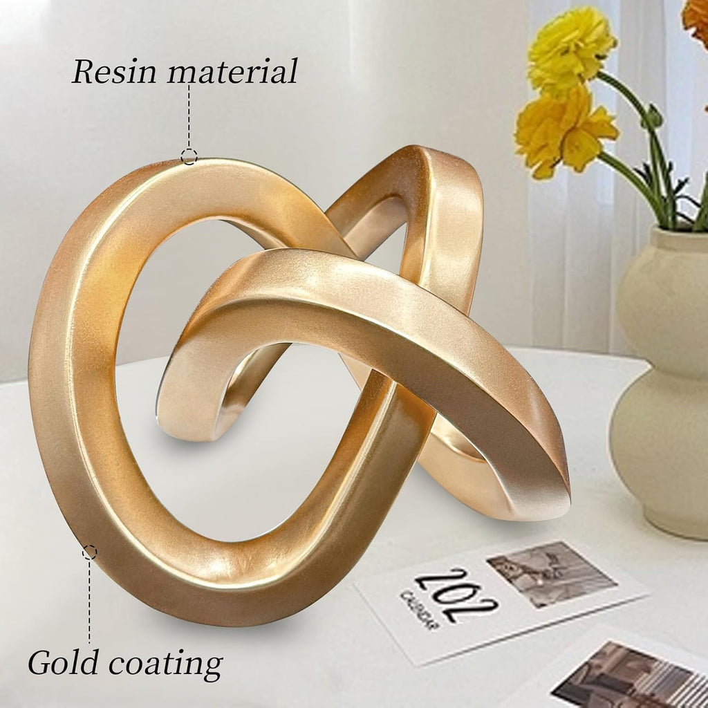 Gold Geometric Sculpture Gold Knot Home Accent Decor,Multi-Angle Geometric Sculptures Statues Bedroom Office Desk