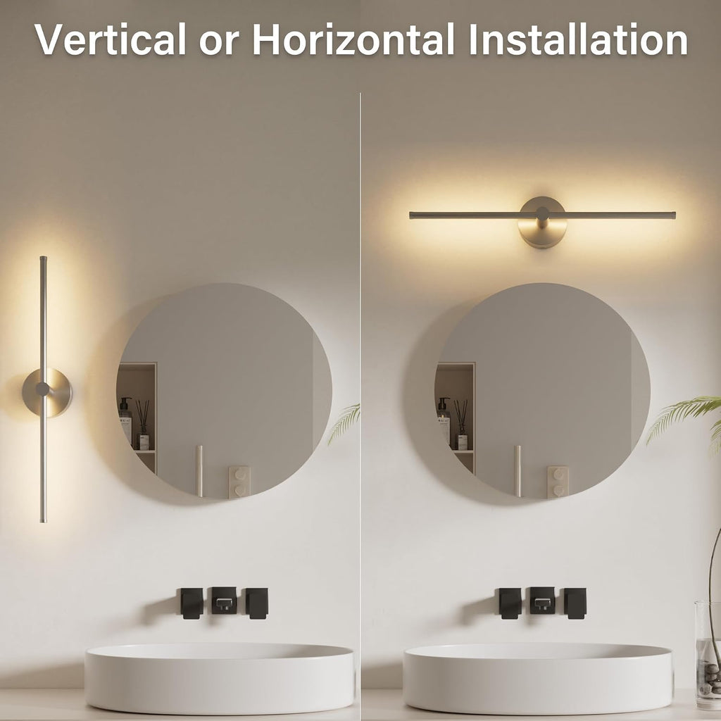 24 Inch LED Indoor Linear Wall Sconces Set of Two, 3CCT Switchable, Brushed Nickel, Hardwired and Wall Mounted