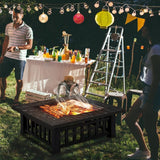 Multifunctional Fire Pit Table 32in Square Metal Firepit Stove Backyard Patio Garden Fireplace for Camping, Outdoor Heating, Bonfire and Picnic - Image 2