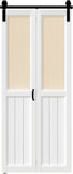 Bifold Barn Door, Cane Webbing Panel with Sliding Folding Closet Door Hardware Kit Set, 36"x 84" Fin