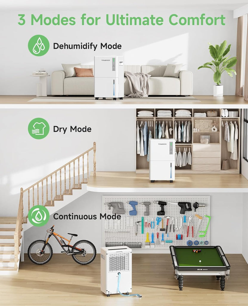 1500 Sq.ft Dehumidifier for Basement, 21 Pint Quiet Dehumidifiers for Home with Drain Hose, Smart Humidity Control