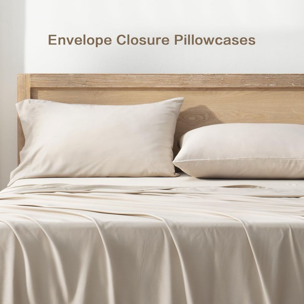 Queen Sheets Set 100% Viscose Derived from Bamboo, Oatmeal