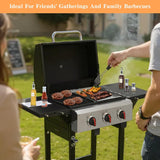 3-Burner Propane Gas Grill, 31,500 BTU Outdoor BBQ with Cast Iron Grates and Side Burner for Patio, Backyard, Tailgating, and Camping