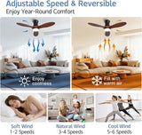 42 Inch Inspired Maverick Style Low Profile Smart Ceiling Hugger Fan with LED Light & Remote - Flush Mount, Solid Wood Blades, 6-Speed - Black