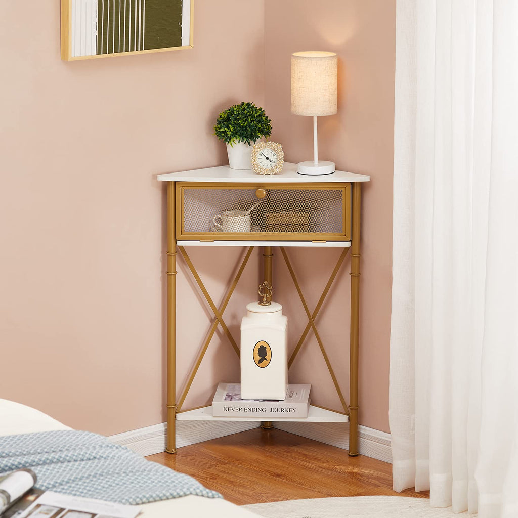 Corner Table for Small Spaces, Multipurpose Storage Cabinet Shelf Organizer with Flip Door /Bedroom/Kitchen/Bathroom