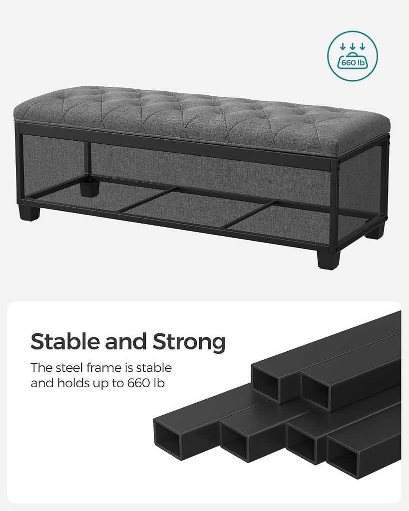 Storage Ottoman Bench, Foot Rest with Legs, 15.7 x 43.3 x 15.7 Inches, End of Bed Bench, Storage Chest, Load up to