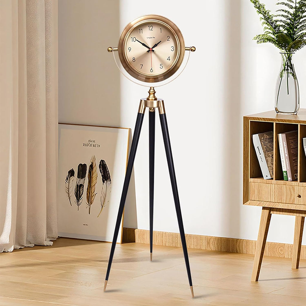 Elegant Triangle Metal Floor Clock European Retro Silent Pendulum Clock Luxury Art Tripod Standing Timepiece for Home Ornament