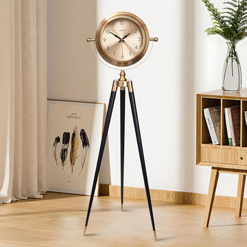 Elegant Triangle Metal Floor Clock European Retro Silent Pendulum Clock Luxury Art Tripod Standing Timepiece for Home Ornament
