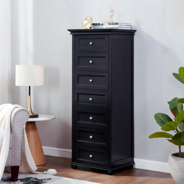 Tall Black Dresser with 7 Drawers, 52" Tall Skinny Dresser | Modern Black Tall Chest of Drawers Dresser,Wooden