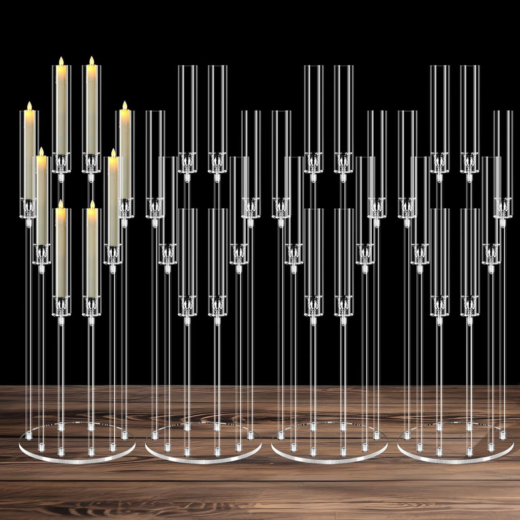 4 Sets 8 Arm Acrylic Candle Holder, Mjkeomo 38.5'' Tall Candelabra Centerpieces for Tables Clear Candlesticks Holder