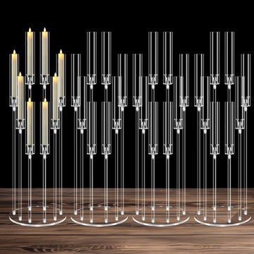 4 Sets 8 Arm Acrylic Candle Holder, Mjkeomo 38.5'' Tall Candelabra Centerpieces for Tables Clear Candlesticks Holder