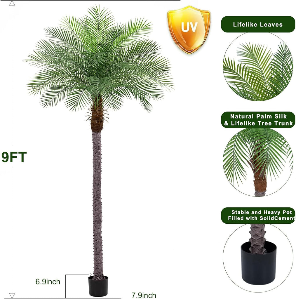 9ft Artificial Phoenix Palm Tree, Faux Coconut Silk Tropical Fake Palm Plant for Indoor Outdoor Home Office Patio