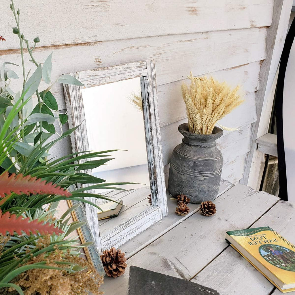 Wall Mirror with Wood Framed Rustic Mirrors for Wall Rectangle Decorative Bathroom Living Room Entryway Farmhouse