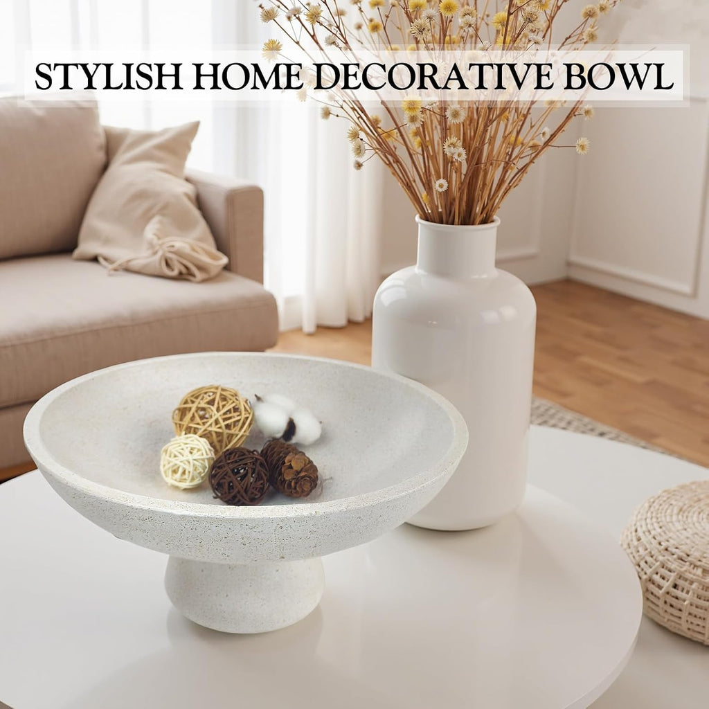 Large Decorative Fruit Bowl - Modern Handcrafted Resin Pedestal Bowl Counter, Entryway Key Holder & Table