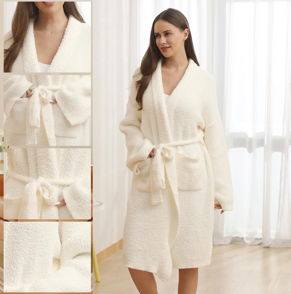 Plush Hoodless Bath Robe Women's Loungewear Sleep Robe Indoor Outfit