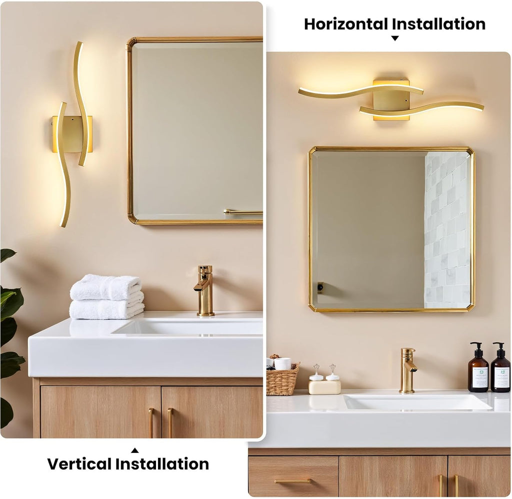 Gold Battery Operated Wall Sconces: 23.6 Inch Rechargeable Wall Sconce Set of 2 with Remote Control/3 Colors/10-100%