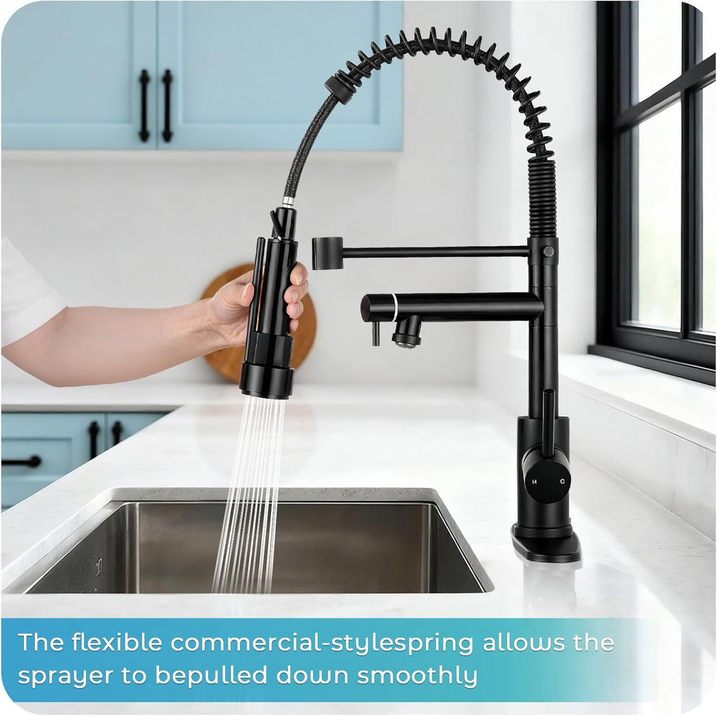 Kitchen Faucet with Pull Down Sprayer - Matte Black Single Handle Commercial Kitchen Faucets