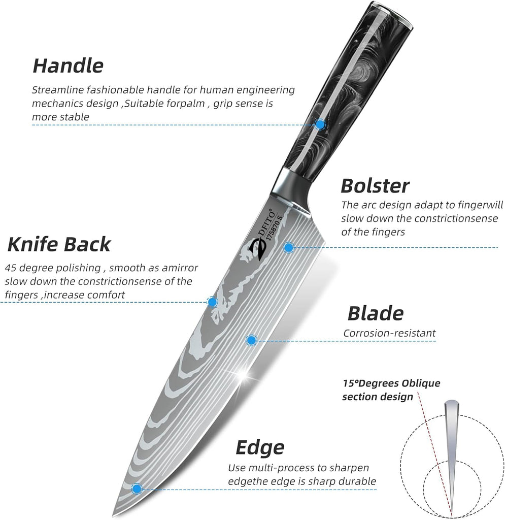 Chef Knife Sets with Roll Bag, 9 Pieces Professional Knife Set | High Carbon Stainless Steel Kitchen Knife Set with