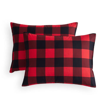 Plaid Pillow Cases, Buffalo Check Gingham Checkered Farmhouse, Set of 2 Soft Pillowcases Pillow Shams Covers, Red