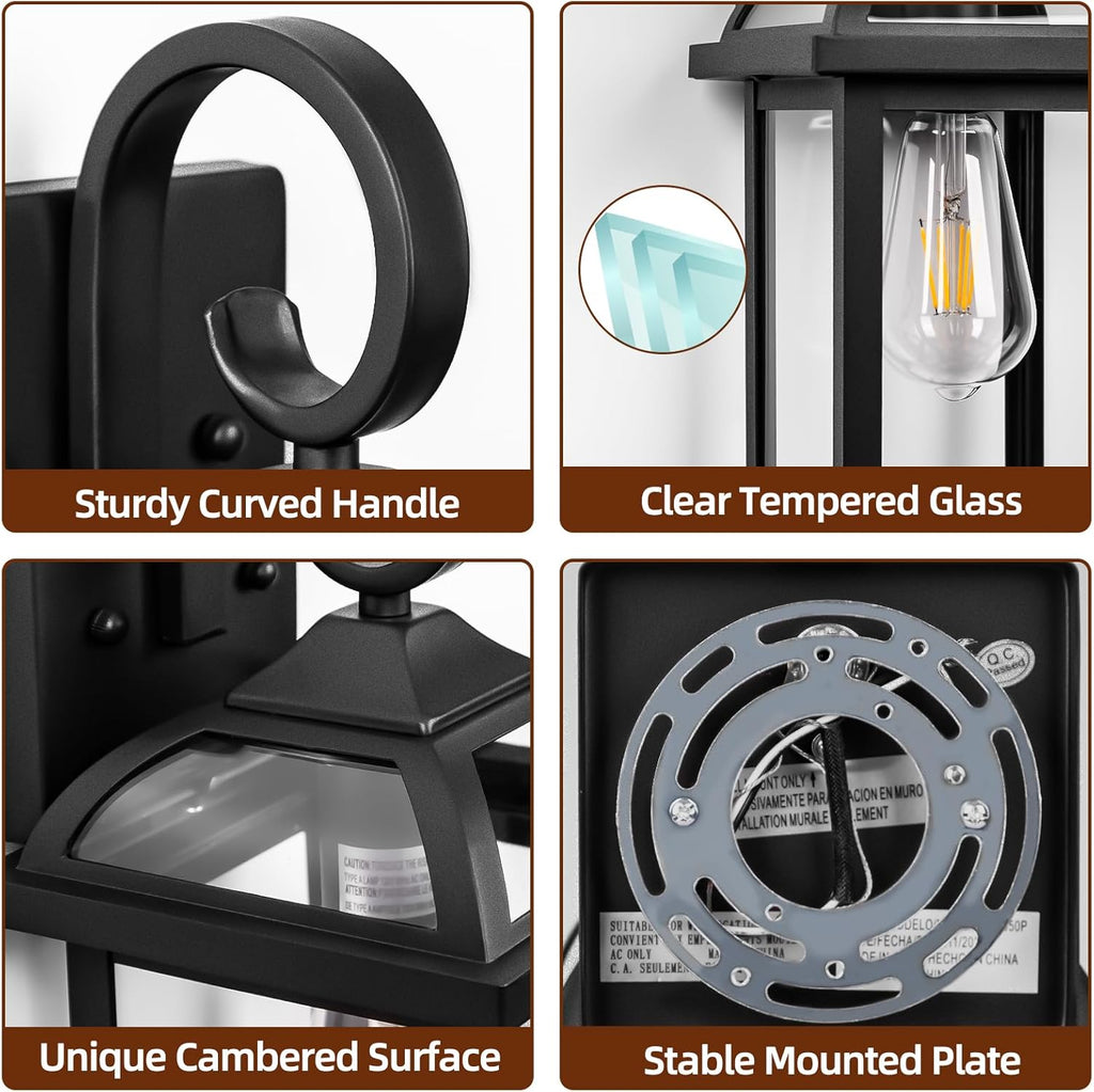 Black Exterior Light Fixtures 2-Pack, Anti-Rust Aluminum Outdoor Wall Lights for House Porch Lights IP65 Waterproof Cl
