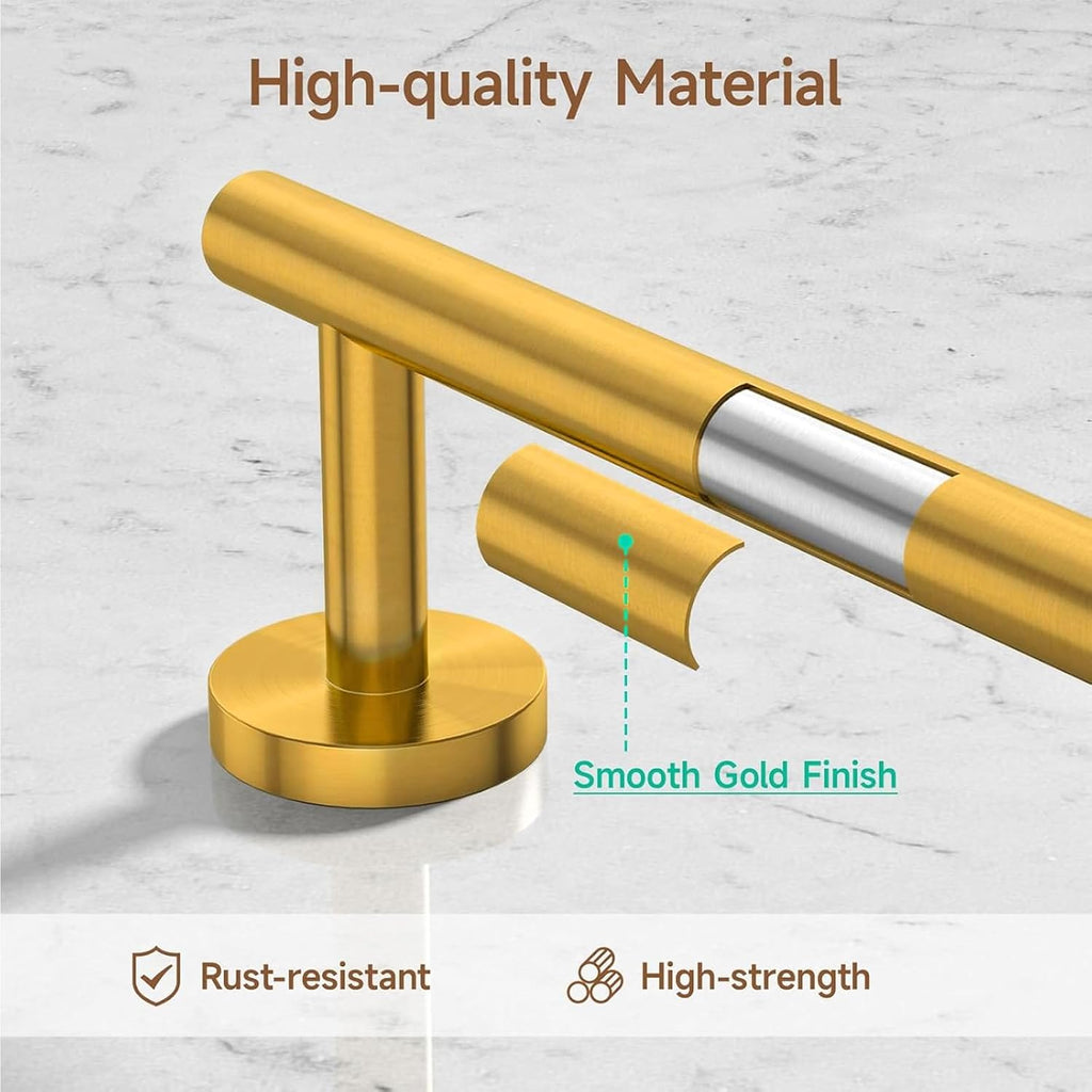 4PCS Brass Gold Bathroom Accessories Set, 18-Inch Towel Bar Set | Durable SUS304 Stainless Steel Bathroom Hardware