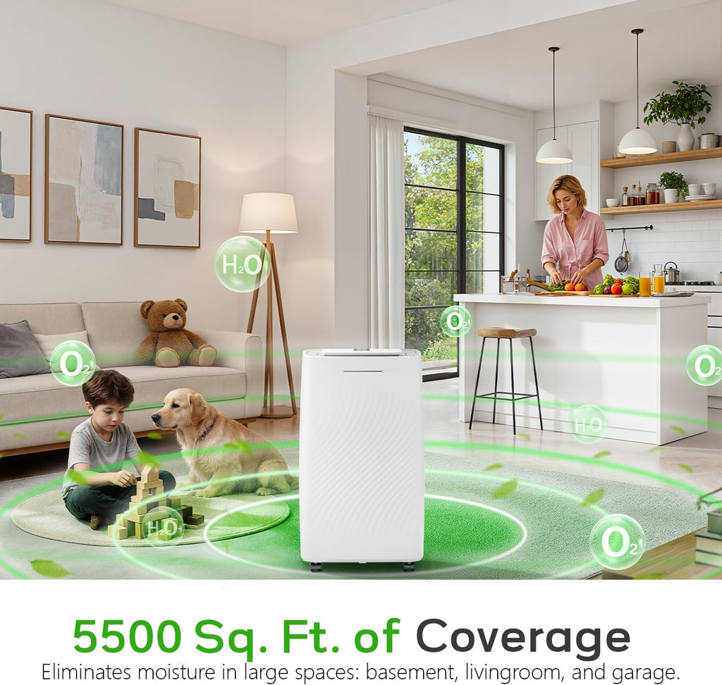 5500 Sq.Ft Dehumidifier for Basement with Drain Hose, Max 80 Pints/D (Standard 50Pint/D)