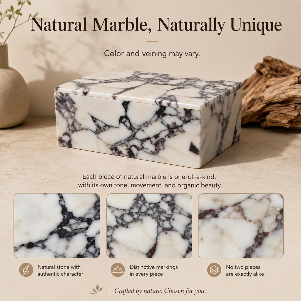 Natural Marble Rectangle Jewelry Box with Lid, 7.87