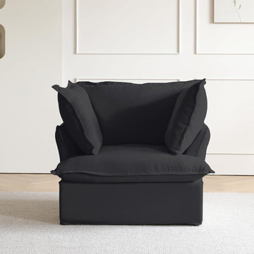 Modern Comfy Couch Chair with Thick Cushion, Couch Single Accent Chair Deep Seat Sofa Couches, Hemp Velvet Sofas Furniture for Small Spaces Living Room Bedroom Office Apartment (Black)