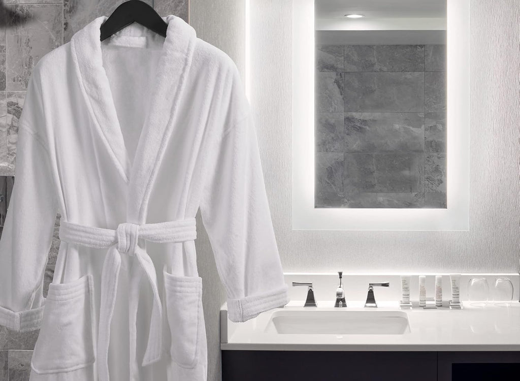 Terry Velour Bathrobe - Luxury 100% Cotton Hotel Spa Robe - Plush, Absorbent, Machine Washable - Shawl Collar, One