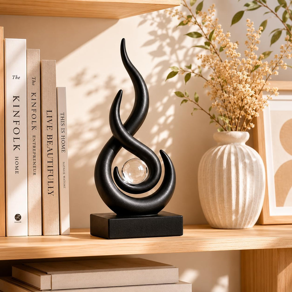Abstract Sculpture Decor, Black Resin Art Statue | Contemporary Home Decor Accent , Bookshelf, Coffee Table, Office
