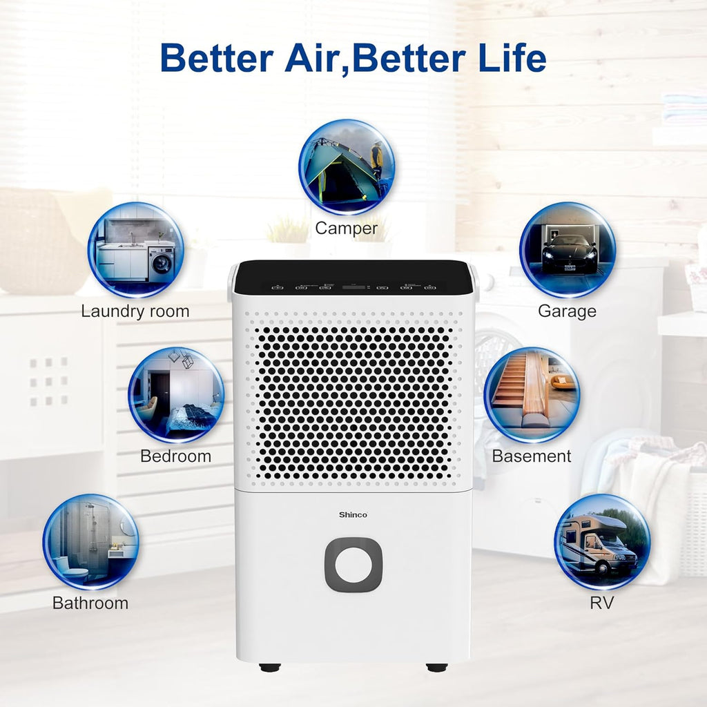 30 Pints Dehumidifier for Home and Basements, 1500 Sq.Ft Dehumidifiers with Drain Hose, Auto or Manual Drainage